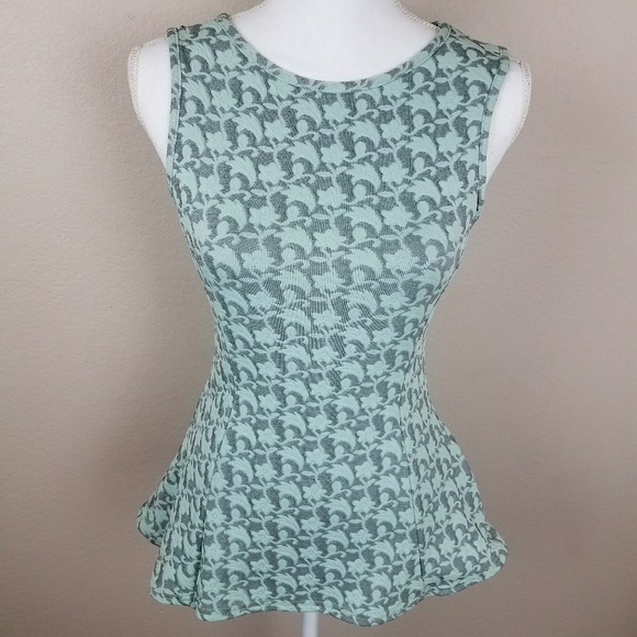 Atmosphere Tops - Atmosphere Mint Green Floral Pattern Peplum Top S